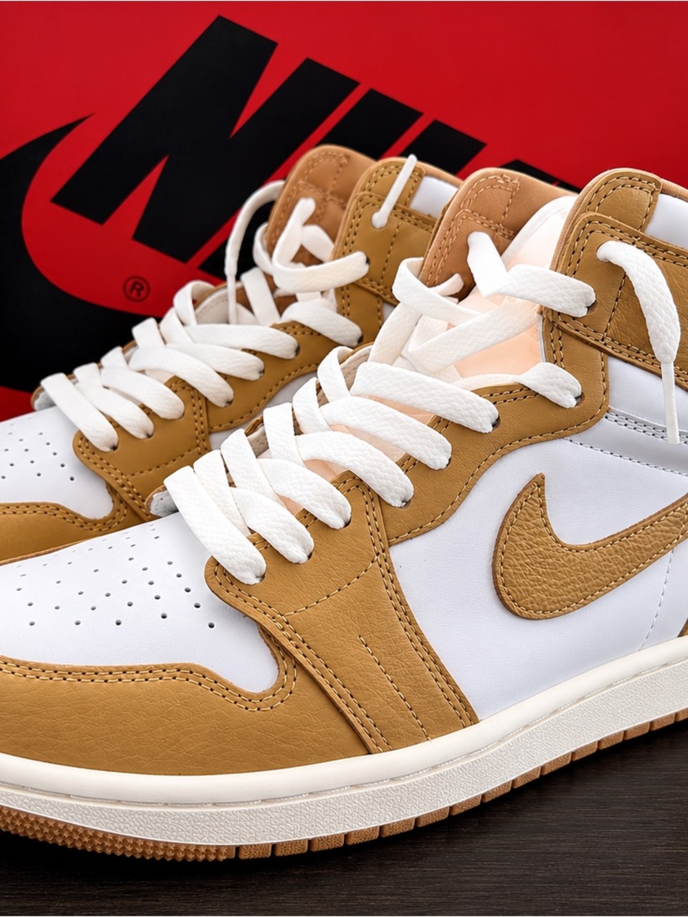 Jordan High Top Sneaker in White and Wheat Tan 8.5 - Picture 2 of 8